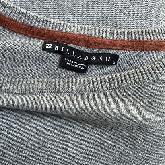 Billabong Sweater Men’s Solid Grey Crew Neck Embroidered Logo Patch Medium - Picture 2 of 7